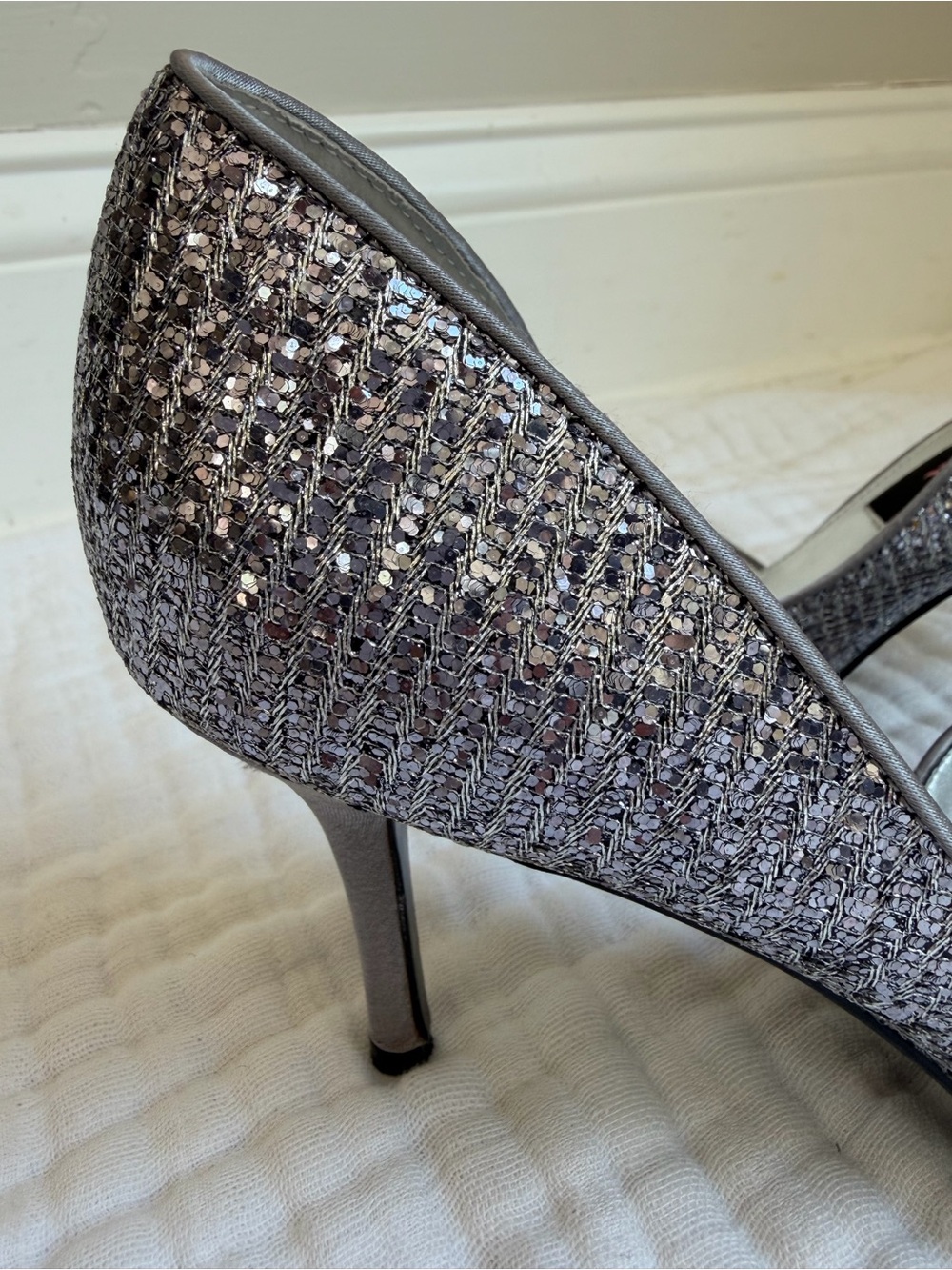Nina Fern D’Orsay Heels 8 Silver Glitter Peep Toe Stiletto Formal - Picture 4 of 9